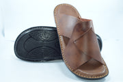 Men's Brown Cross Strap Slide Sandals