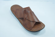 Men's Brown Cross Strap Slide Sandals