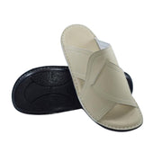 Men's White Leather Cross Strap Slide Sandals